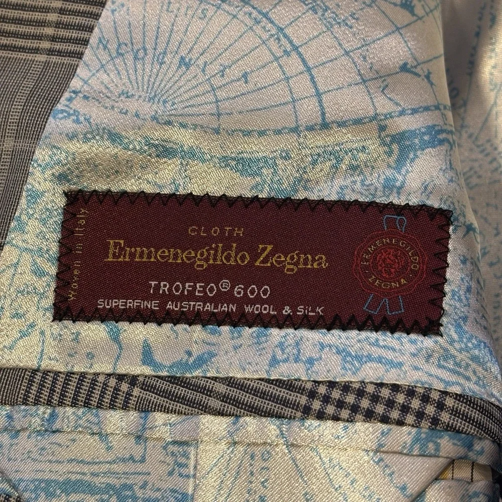 Ermenegildo‎ Zegna Blazer Mens 43L Trofeo 600 Gray Glen Plaid Wool Silk Lining